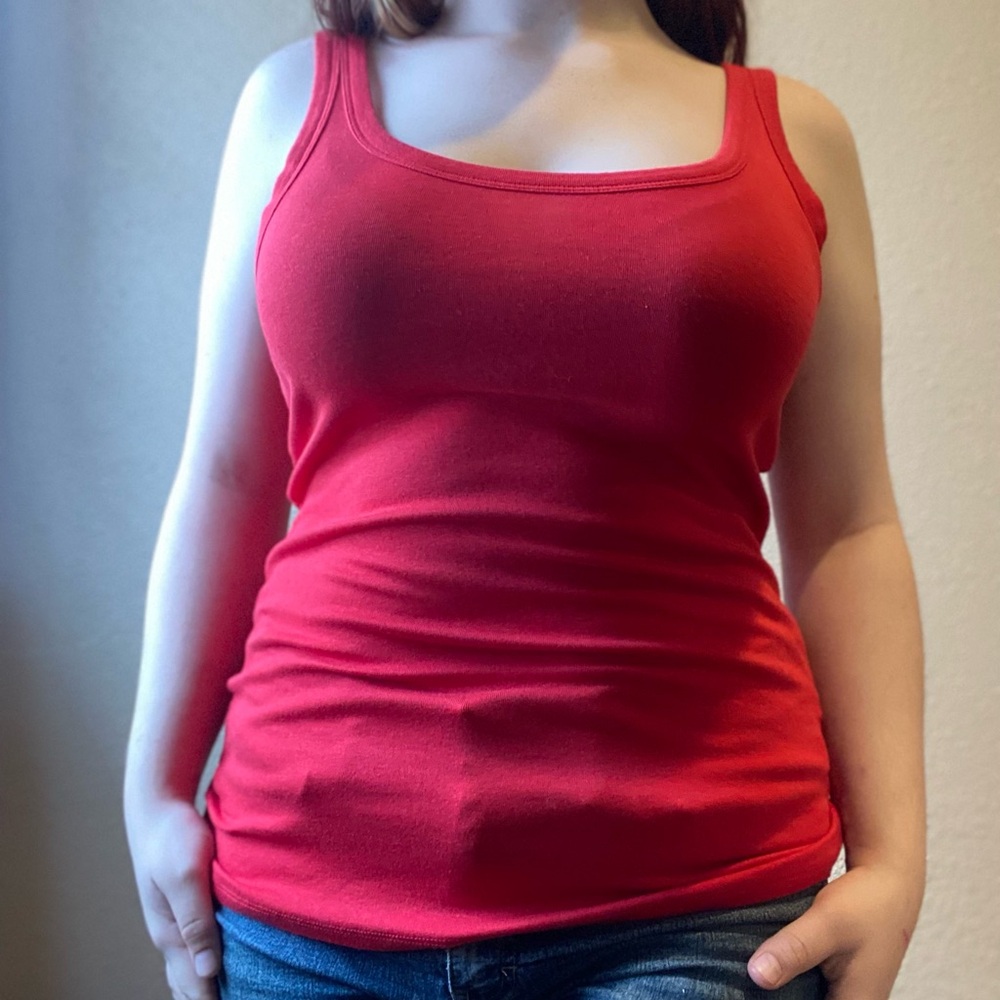 Bright red tank top